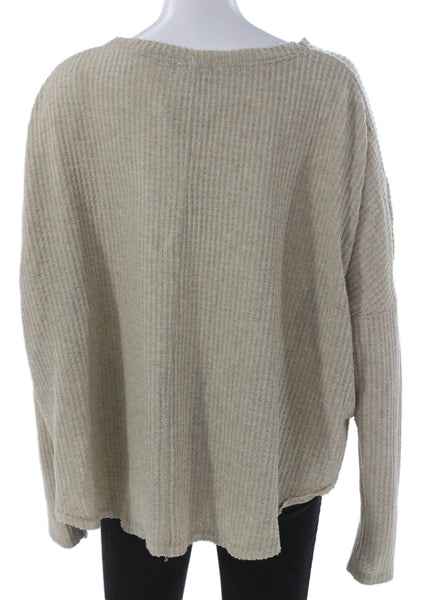 Out From Under Womens Waffle Knit V Neck Button Up Sweater Beige Size M