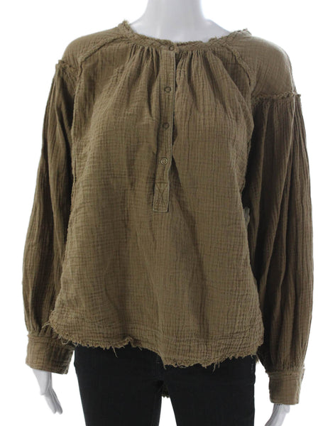 We The Free Womens Tunic Green Cotton Henley Pullover Long Sleeve Size M