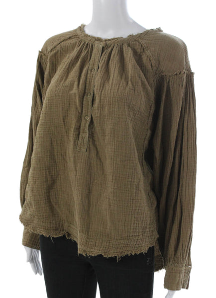 We The Free Womens Tunic Green Cotton Henley Pullover Long Sleeve Size M