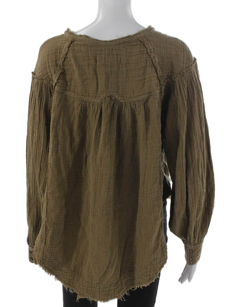 We The Free Womens Tunic Green Cotton Henley Pullover Long Sleeve Size M