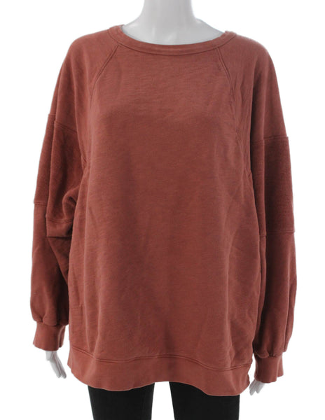 Madewell Women Pullover Sweatshirt Orange Cotton Round Neck Long Sleeve Size XL