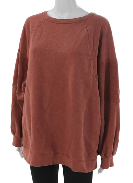 Madewell Women Pullover Sweatshirt Orange Cotton Round Neck Long Sleeve Size XL