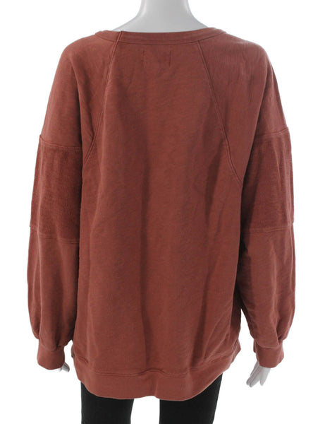 Madewell Women Pullover Sweatshirt Orange Cotton Round Neck Long Sleeve Size XL
