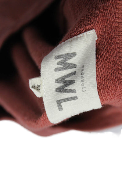 Madewell Women Pullover Sweatshirt Orange Cotton Round Neck Long Sleeve Size XL