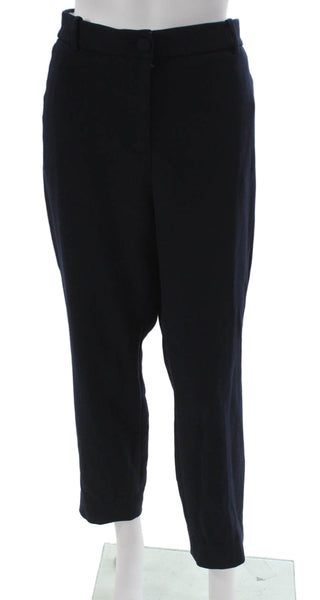 J Crew Women Ankle Pants Blue Polyester Button Solid Size 14