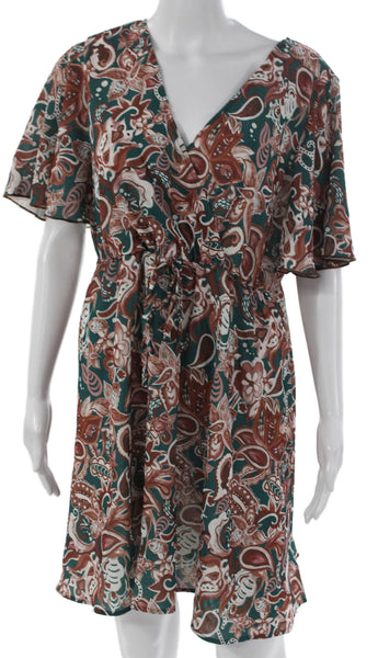 Cupshe Women Wrap Dress Multicolor Paisley V-Neck Short Sleeve Knee Size XL