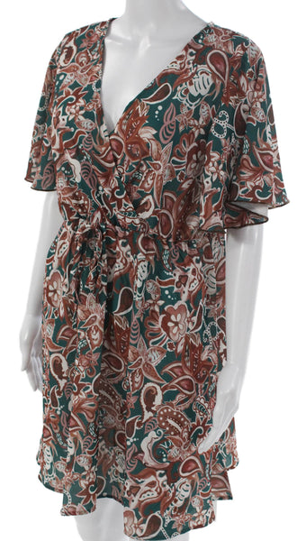 Cupshe Women Wrap Dress Multicolor Paisley V-Neck Short Sleeve Knee Size XL