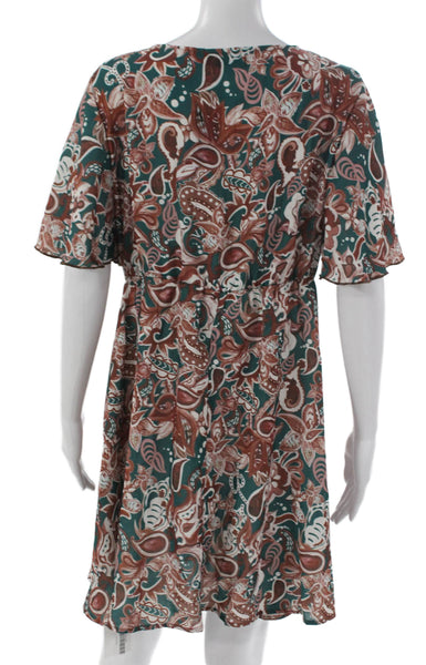 Cupshe Women Wrap Dress Multicolor Paisley V-Neck Short Sleeve Knee Size XL