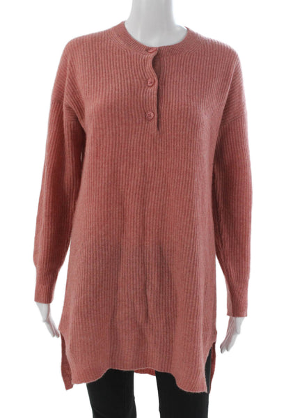 360 Cashmere Womens Henley Sweater Pink Cashmere Round Neck Long Sleeve Size XS