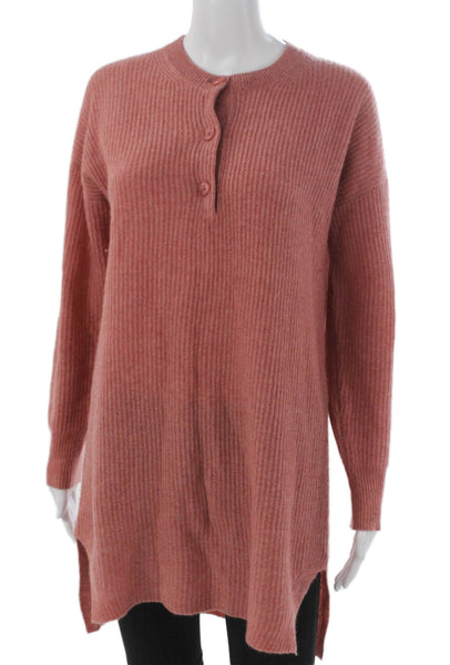 360 Cashmere Womens Henley Sweater Pink Cashmere Round Neck Long Sleeve Size XS