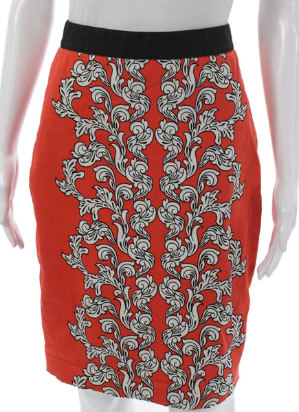 Robert Rodriguez Womens Orange Floral Cotton Pencil Skirt Knee Length Size 4