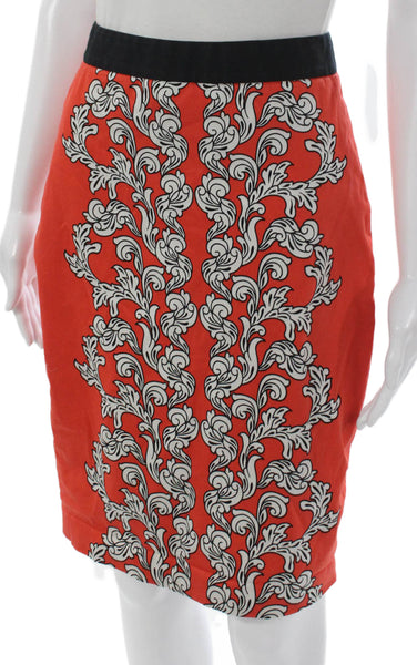 Robert Rodriguez Womens Orange Floral Cotton Pencil Skirt Knee Length Size 4
