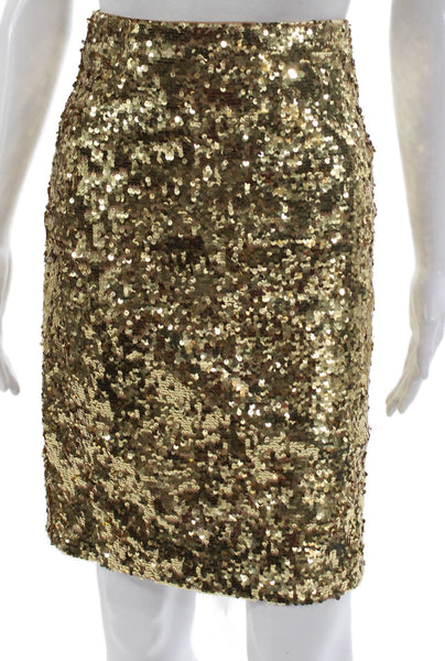 Alice + Olivia Womens Straight Pencil Mini Skirt Gold Zip Polyester Size 2