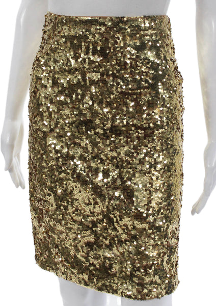 Alice + Olivia Womens Straight Pencil Mini Skirt Gold Zip Polyester Size 2