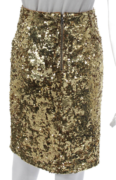 Alice + Olivia Womens Straight Pencil Mini Skirt Gold Zip Polyester Size 2
