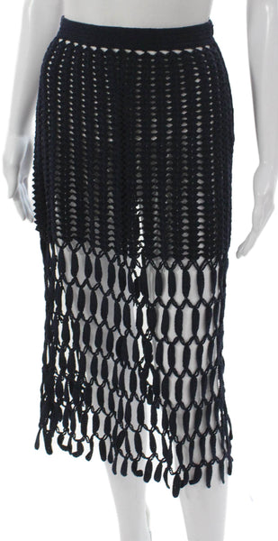 Rosetta Getty Women Blue Geometric Straight Pencil Skirt Knee Size 2