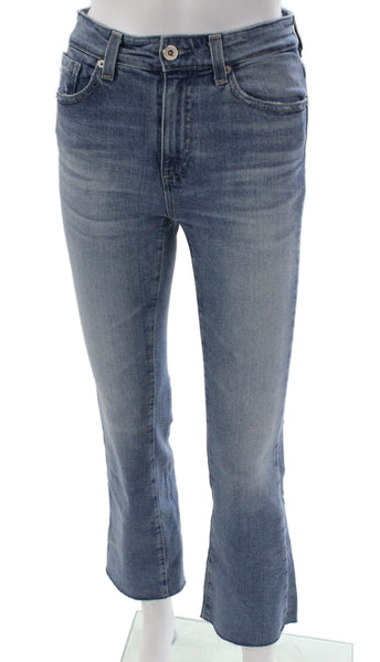 AG Adriano Goldschmied Women Flared Jeans Blue High Rise Button Cotton Size 23