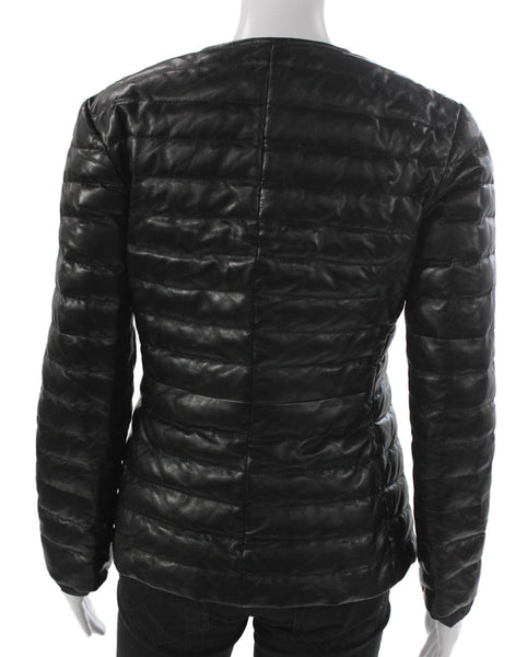 Calzaiuoli Womens Puffer Jacket Black Leather Zip Long Sleeve Size 42