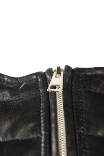 Calzaiuoli Womens Puffer Jacket Black Leather Zip Long Sleeve Size 42