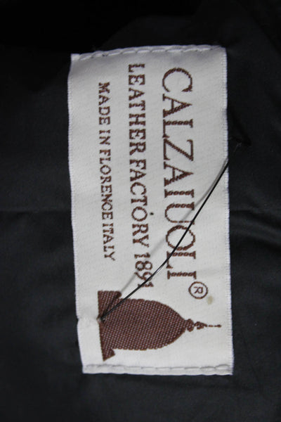 Calzaiuoli Womens Puffer Jacket Black Leather Zip Long Sleeve Size 42