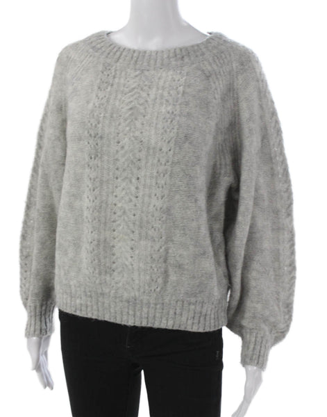 Point Sur Womens Sweater Gray Crewneck Geometric Longsleeve Size S