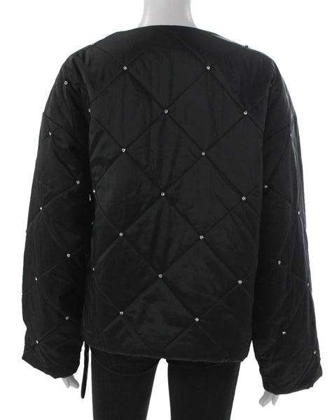 Rhode Women Quilted Jacket Black Recycled Nylon Tie Long Sleeve Size M