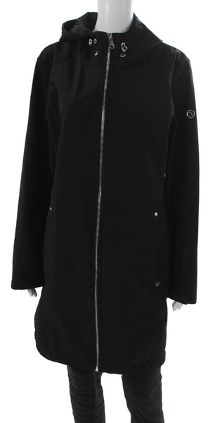Calvin Klein Womens Rain Coat Black Zip 94% Polyester 6% Spandex Size XL