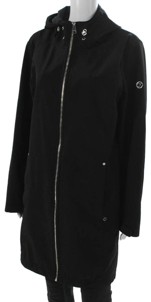 Calvin Klein Womens Rain Coat Black Zip 94% Polyester 6% Spandex Size XL