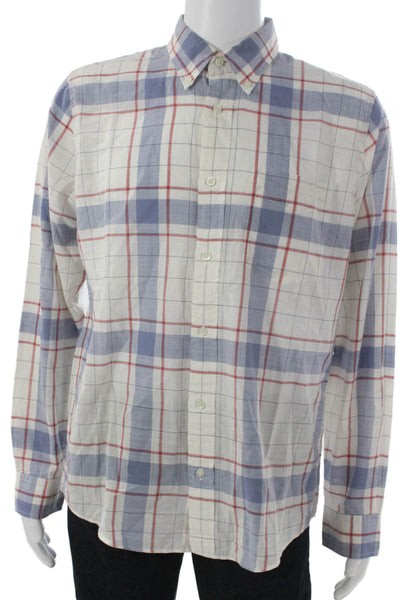 Jack Spade Mens Cotton Plaid Collar Button Down Shirt White Blue Size L
