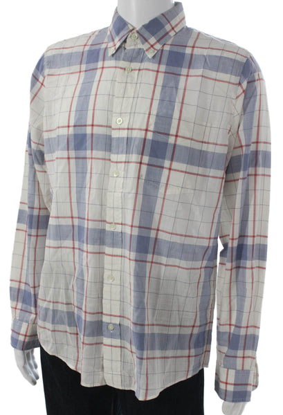 Jack Spade Mens Cotton Plaid Collar Button Down Shirt White Blue Size L