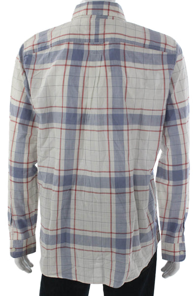 Jack Spade Mens Cotton Plaid Collar Button Down Shirt White Blue Size L