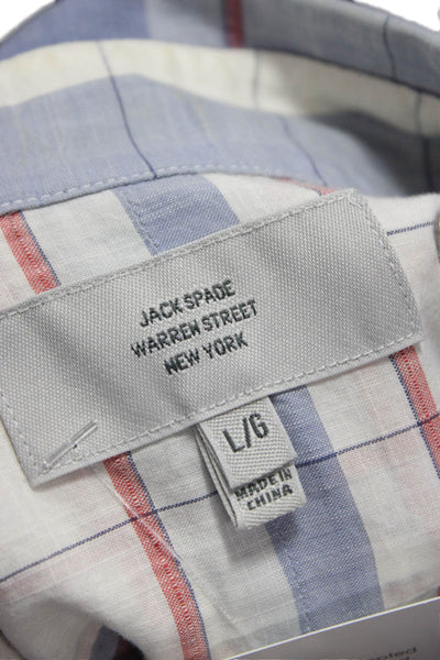 Jack Spade Mens Cotton Plaid Collar Button Down Shirt White Blue Size L