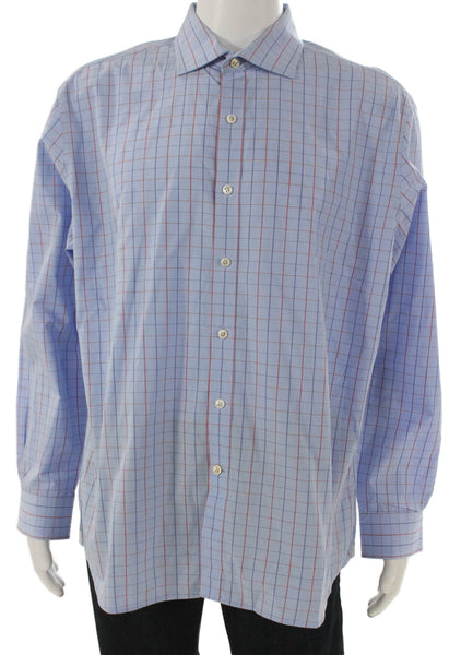 Todd Snyder Mens Printed Collar Long Sleeve Button Down Shirt Blue Size 17.5