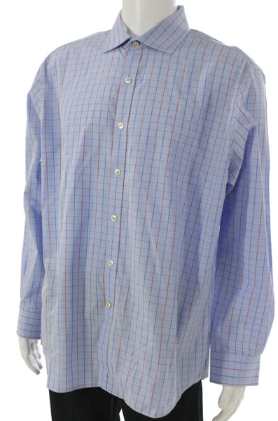 Todd Snyder Mens Printed Collar Long Sleeve Button Down Shirt Blue Size 17.5
