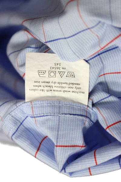 Todd Snyder Mens Printed Collar Long Sleeve Button Down Shirt Blue Size 17.5