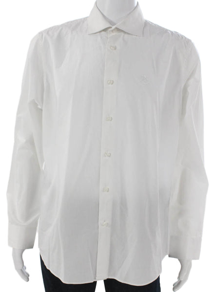 Cavalli Class Mens White Cotton Long Sleeve Dress Shirt Button-Up Size 17