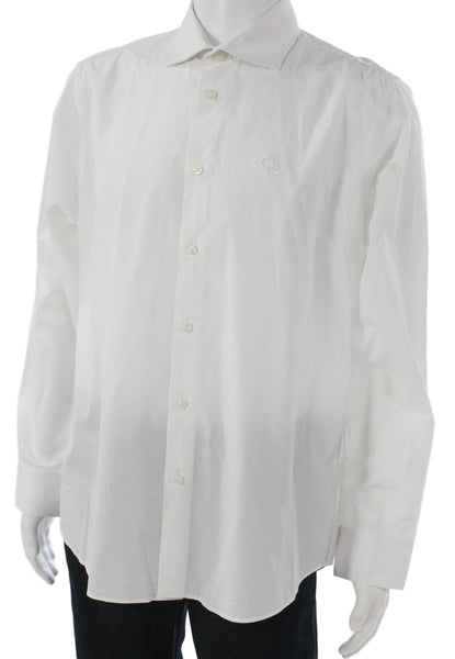 Cavalli Class Mens White Cotton Long Sleeve Dress Shirt Button-Up Size 17