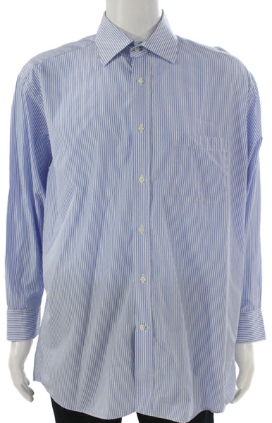Lorenzo Uomo Mens Blue Striped Cotton Dress Shirt Long Sleeve Size 17