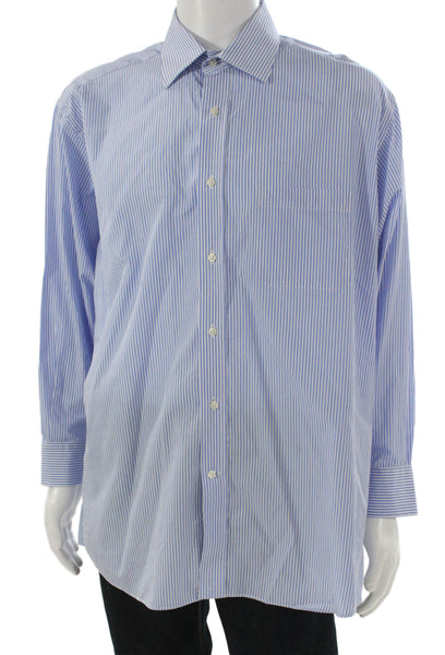 Lorenzo Uomo Mens Blue Striped Cotton Dress Shirt Long Sleeve Size 17