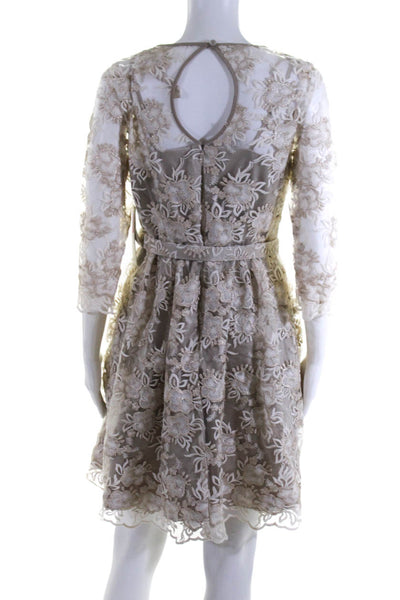 Eliza J Beige Embroidered Sparkle Short Sleeve A Line Dress Size 6 NEW $188