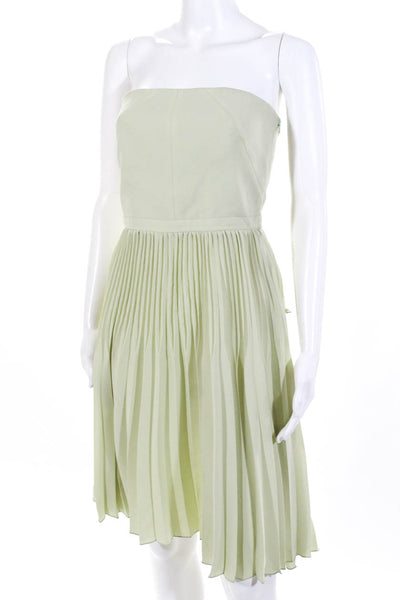 Max Mara Green Accordion Strapless A Line Dress Size 8 NEW LL19LL