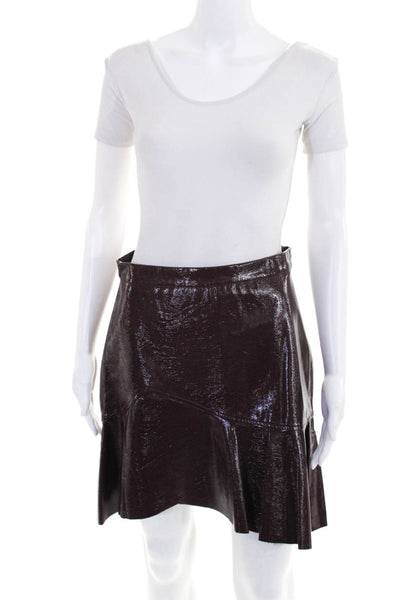 Suncoo Womens High Rise A Line Ruffled Skirt Maroon Shiny Size 8