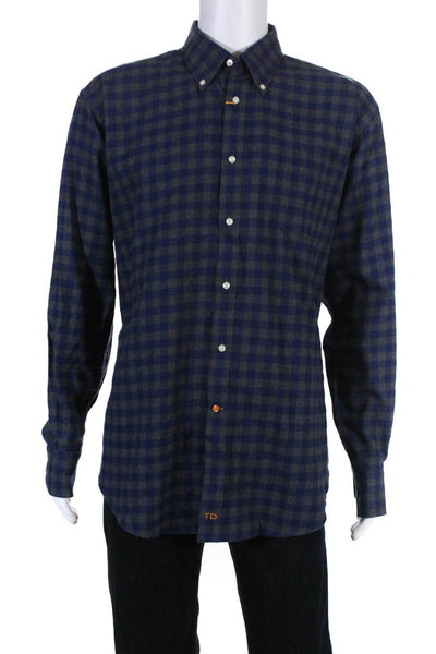 Thomas Dean Mens Blue Gray Button Down Shirt Size Extra Large New $125 LL19LL