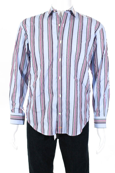 Thomas Dean Mens Blue Striped Button Down Shirt Size Extra Large New