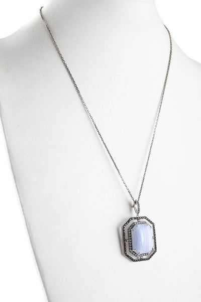 Designer Womens Sterling Silver Blue Lace Agate Smoky Quartz Chain Necklace