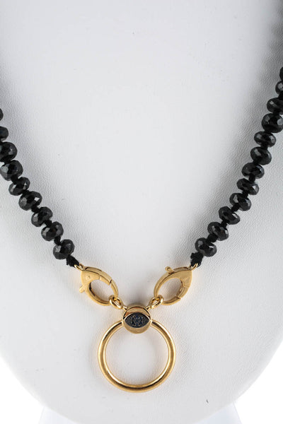Rarities Womens Necklace Evil Eye Black Spinel Beads Saphhire 24K Gold Plated
