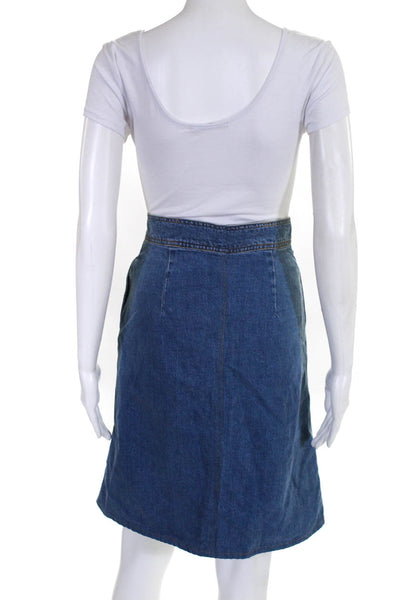 Zara Woman Blue Denim Button Down Knee Length Pencil Skirt Size Extra Small