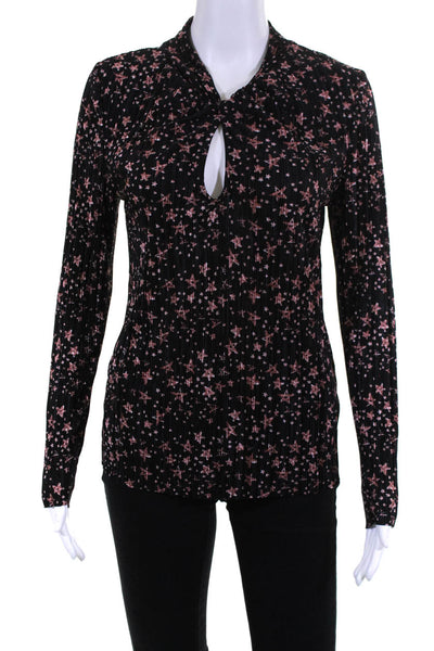 Topshop Black Stretch Knit Floral Print Blouse Top Size 6