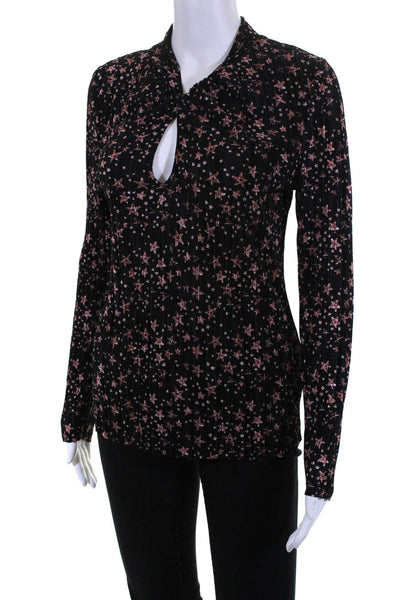 Topshop Black Stretch Knit Floral Print Blouse Top Size 6