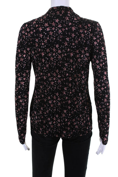 Topshop Black Stretch Knit Floral Print Blouse Top Size 6